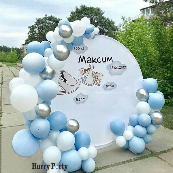 

100pcs blue white macaron balloon garland arch kit metallic silver balloons for baby 1st happy birthday party supplies 1027