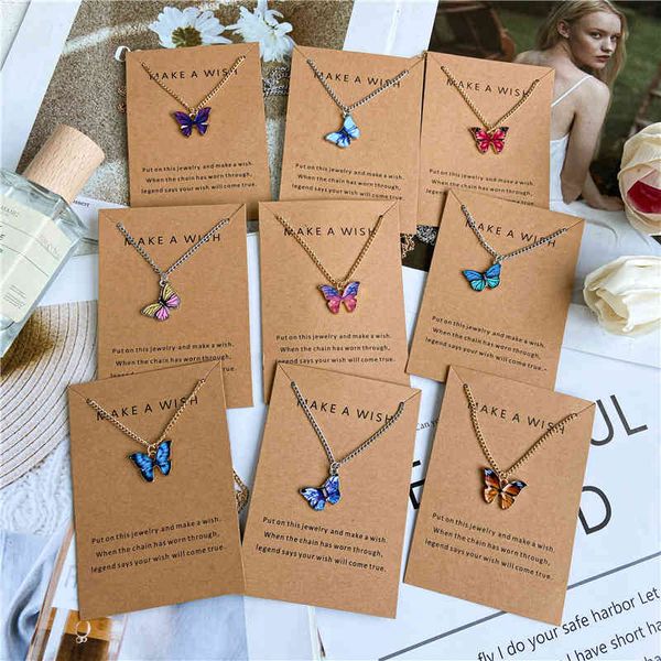 

bohemian alloy multiple colors butterfly necklace thin clavicle chain colorful pendant, Silver