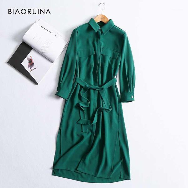 

biaoruina women solid elegant long shirt dress mid-calf length female casual side split dress women's vintage a-line1, Black;gray