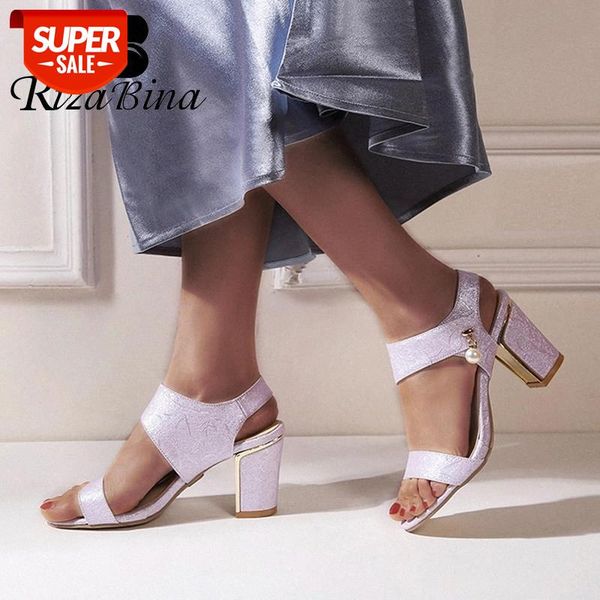 

rizabina women sandals fashion solid color shoes women open toe square heel buckle crystal party casual footwear size 31-44 #hz4s, Black