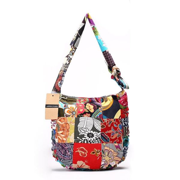 

designer women shoulder bag cotton fabric handbags large capacity hippie hobo bags floral patchwork crossbody messenger bag