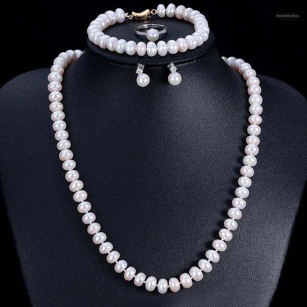 

good quality real natural freshwater pearl jewelry sets for women 4 pieces gold color white pink purple wedding necklace sets1, Black