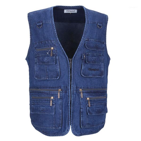 

men's vests 2021 brand men's jackets cotton vest sleeveless denim solid casual multi-pockets regular plus size 9xl 10xl waistcoat1, Black;white