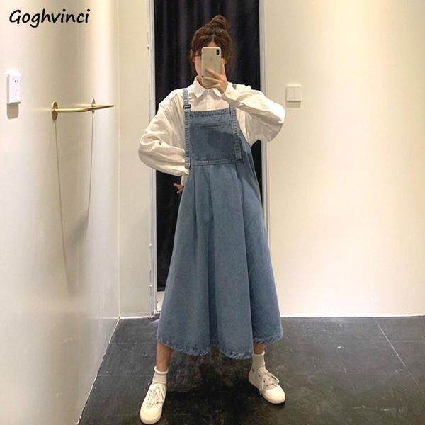 

sleeveless dress women a-line solid denim mid-calf empire spring womens vintage fashion loose chic elegant casual sweet ins new, Black;gray