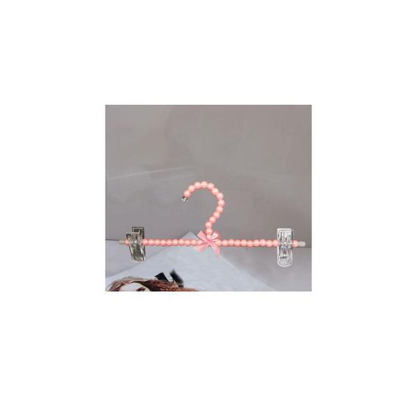 

5pcs/lot 30cm pearl plastic hangers pink pant clips hangers for pant skirt bra cloth sqcoon