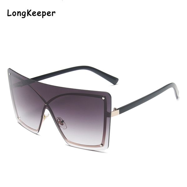 

black friday oversized rimless sunglasses women brand design square sun glasses men one piece pink green red eyewear shades uv400, White;black