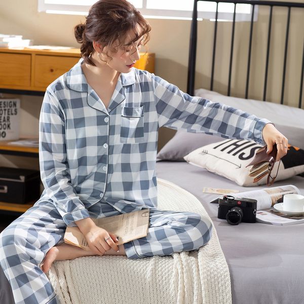 

women pajamas set simple printed cute sleepwear casual homewear female pyjamas womens princess elegant soft long sleeve plaid, Black;red