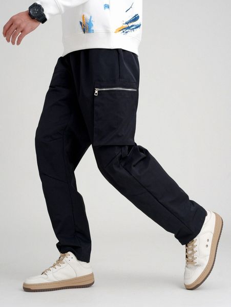 

men zip pocket side cargo pants r7gm#, Black