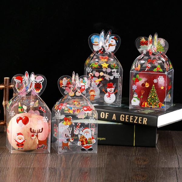 

4 styles pvc transparent box christmas decoration gift and packaging santa claus snowman elk reindeer candy apple boxes owa2318