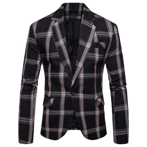 

men's long-sleeved suit jacket suit dinner jacket men's plaid, White;black
