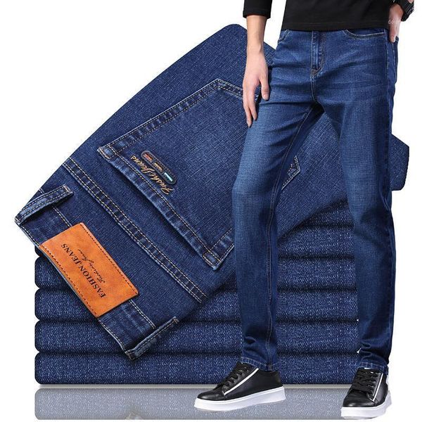 

2021 spring and autumn new men's slim business jeans fashion casual blue denim trousers male brand pants,0681