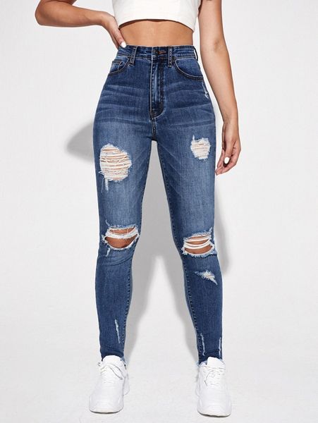 

ripped detail skinny jeans y23d#, Blue