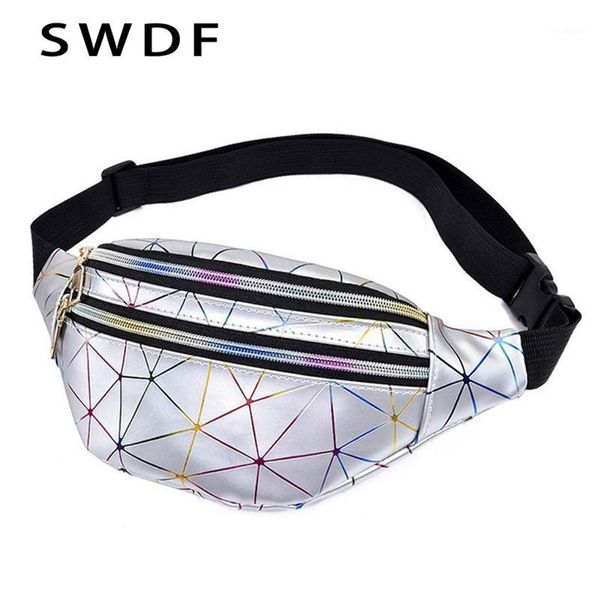 

swdf fashion holographic fanny pack women's belt bag female waist bags laser chest phone pouch lady banana purse bum bag kidney1