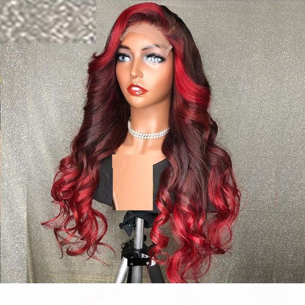 

13 * 4 natural wave red lace front человеческих волос парики pre сорванный с ребенком волос ombre красного основные бразильского remy фронт, Black;brown