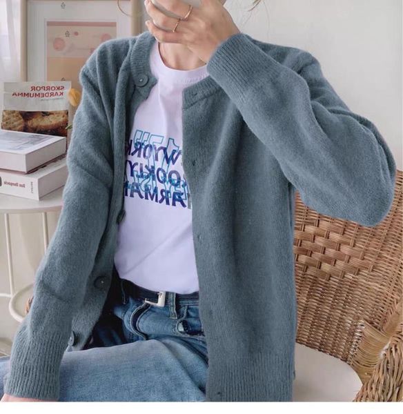 

women's knits & tees women clothing 2021 spring and autumn short round neck plain color sweater cardigan harajuku, White