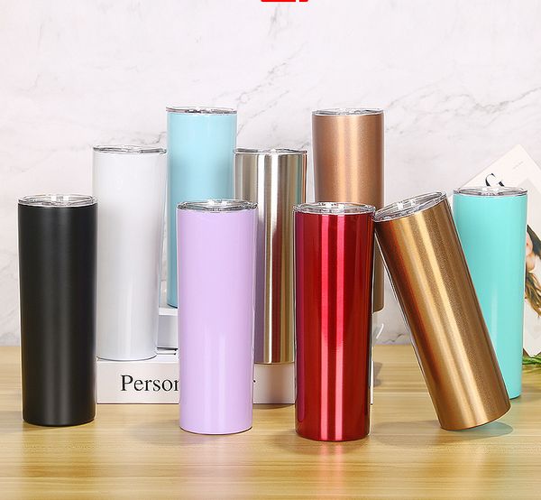 

water bottles sublimation skinny tumblers 20oz blank skinny cup with lid straw 20oz stainless steel drinking cup vacuum insulated coffee mug