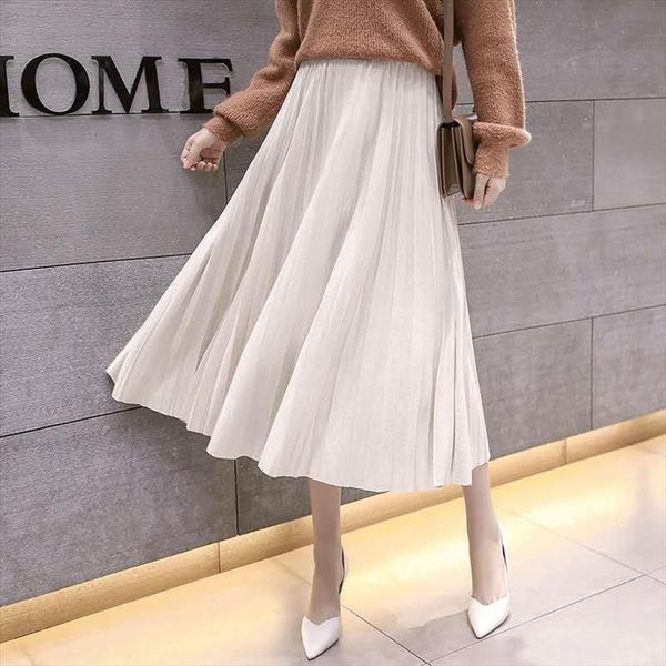 

woman skirts elegant solid color midi pleated skirt women autumn winter ladies red black high waist school long skirt female