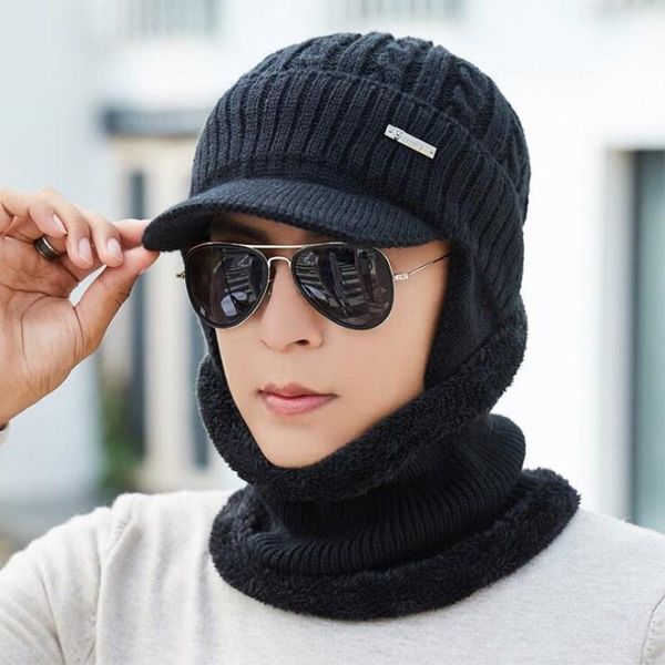 

winter hat scarf skullies beanies for men knitted hat women mask thick balaclava earflap wool bonnet male beanie hats cap1