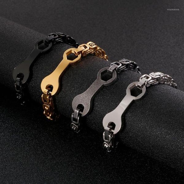 

7mm Width Men Punk Locomotive Tool Wrench Bracelet Titanium Steel Bracelets 316L Stainless Men Locomotive Bangle Chain Wristband1, Black