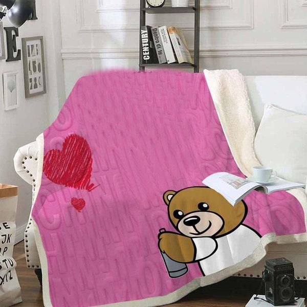 

new double layer thick cashmere blanket sofa cover blanket square baby bear plush