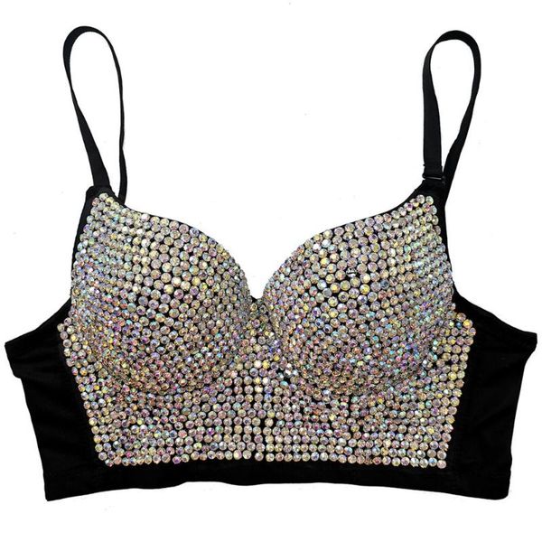 

women shining colored blue rhinestone crop backless bustier bra cropped feminino, White