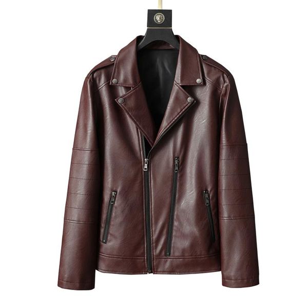 

inclined zipper motorcycle leather jacket for men, Black