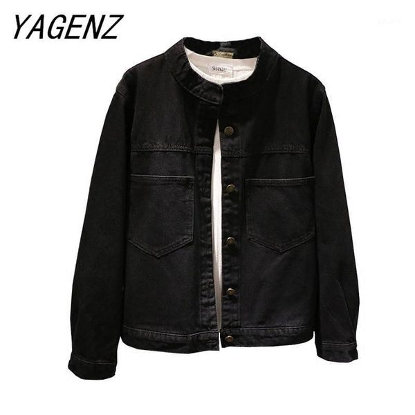 

single-breasted women jeans jacket short outerwear spring loose long-sleeved with pocket denim jacket casual female basic1, Black;brown
