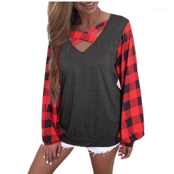 

loose high fashion streetwear polpular womens hoodies luxury plaid contrast color decorated v neck pullover, Black