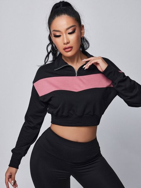 

sxy colorblock half zip sweatshirt d2lp#, White;black