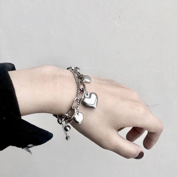 

ins harajuku hip hop peach heart personality trend metal love loli bracelet bracelet female ypjjq, Golden;silver