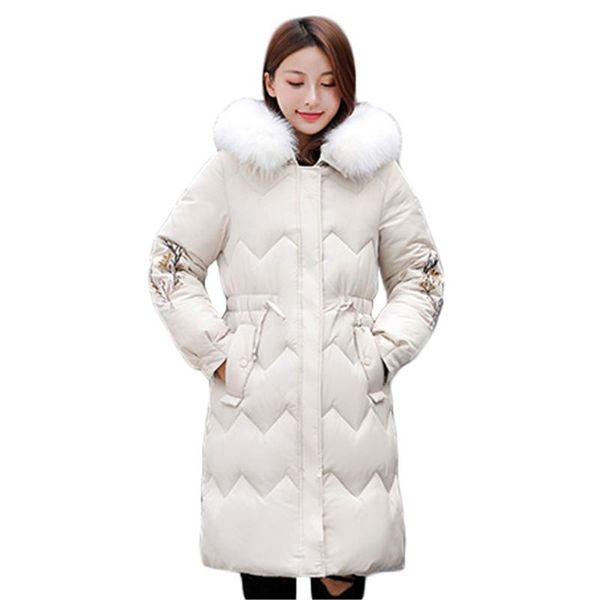 

winter coat women white m-3xl plus size embroidery 20 new korean fashion slim fur collar hooded warmth down cotton jackets lj070, Black