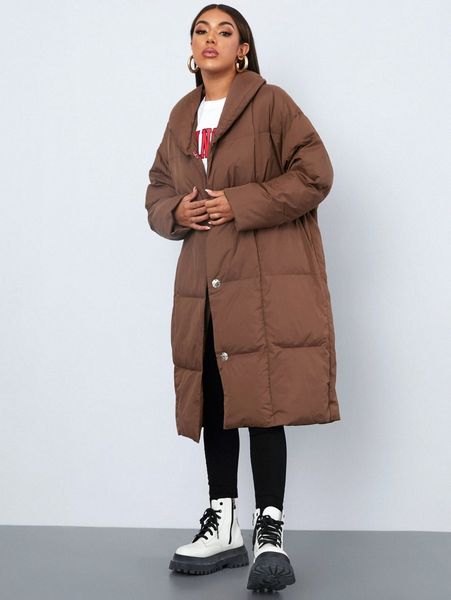 

button front puffer coat k3l4#, Black