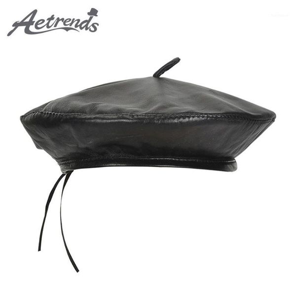 

[aetrends] women's berets black real sheepskin leather beret hats for women waterproof flat artist hat z-101001, Blue;gray