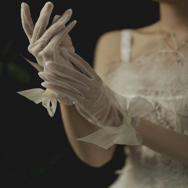 

sheer bridal gloves wedding gloves thin translucent gauze woman gloves summer sun protection solid color ladies fingered h sqcnku, White