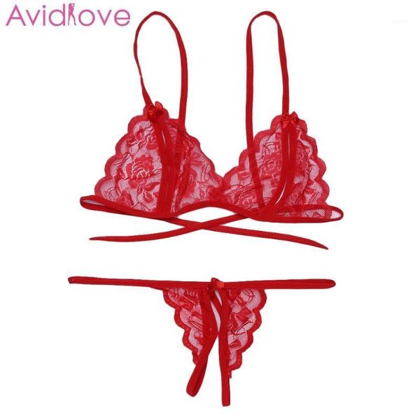 

avidlove lingerie sleepwear erotic lingerie open bra women lace floral back lace up pajama set baby doll1, Red;black