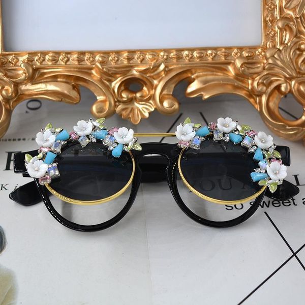 

mincl/ fashion ladies clamshell sunglasses flower round sunglasses for coloured diamond uv400 with box fml1, White;black