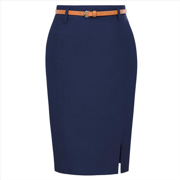 

work wear pencil skirts womens solid color split belt sashes decor hip wrap bodycon skirt elegant office skirts, Black