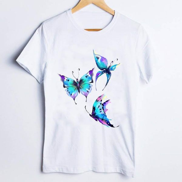 

tee для женщин печать печать акварель бабочка kawaii 90s trend женская футболка одежда леди топы одежда женская футболка, White