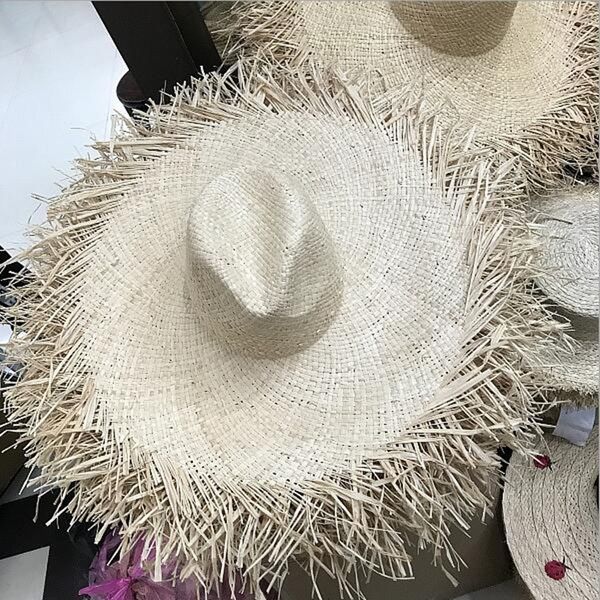 

natural large wide brim raffia straw hats women summer beach caps hollow out big straw hats y200714, Blue;gray