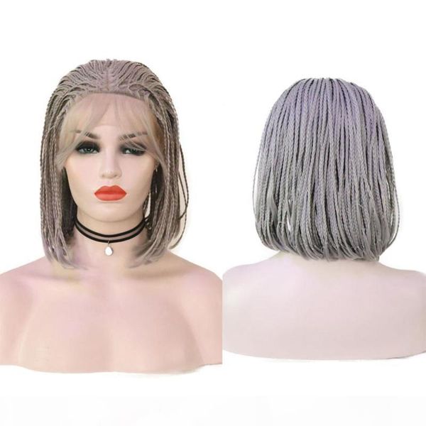 

charisma synthetic hair grey bob box braided wig for black women daily lace front wig micro braiding replacement heat fiber