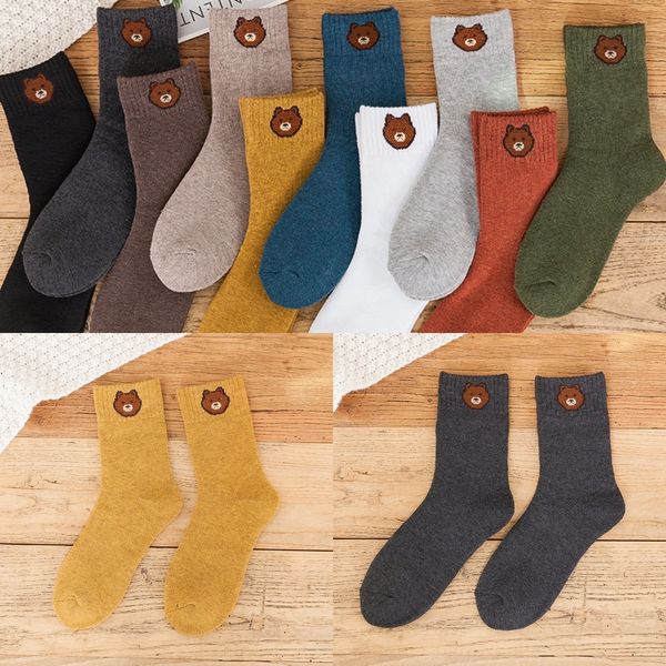 

hc7xh autumn and winter women's cotton women's bear head thickened terry winter towel plush medium towel women socks 2020 medium t, Black