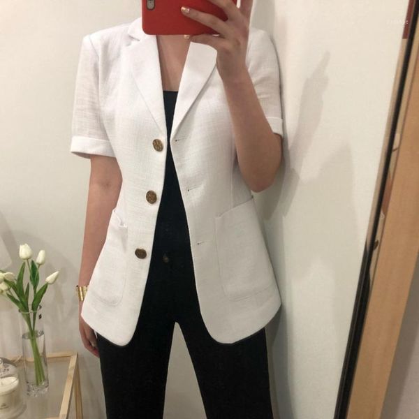 

single breasted women short sleeve blazer coat summer casual office ladies outwear blazer streetwear female loose coat 20201, White;black