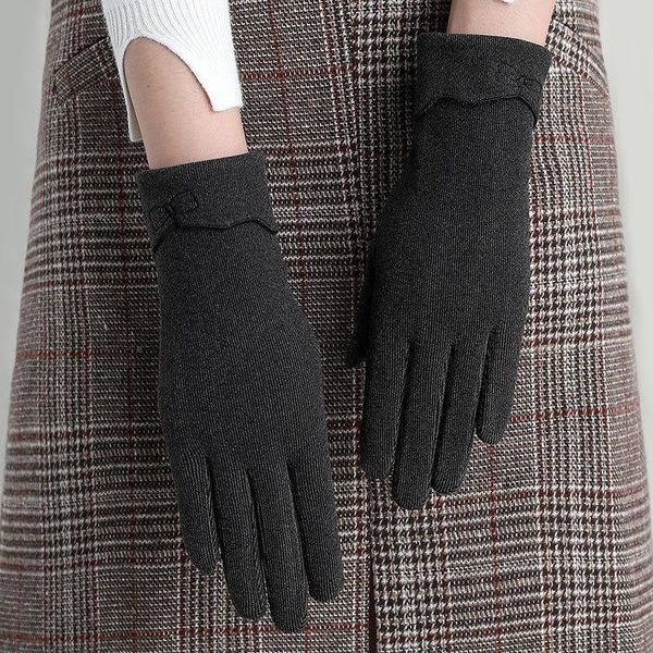 

female screen touch cycling embroidery mittens gloves layer elegant single thin winter women suede windproof soft warm sparsil yxlkcn, Black