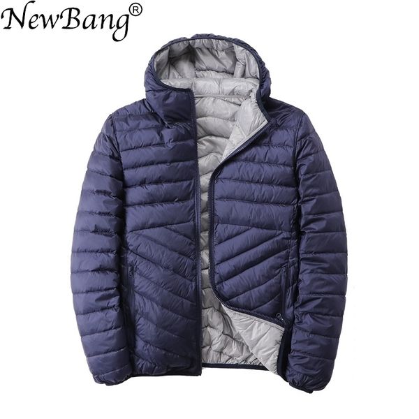 

newbang reversible men's down jacket with hooded puffer ultra light down jacket men autumn winter double side feather parka 201111, Black