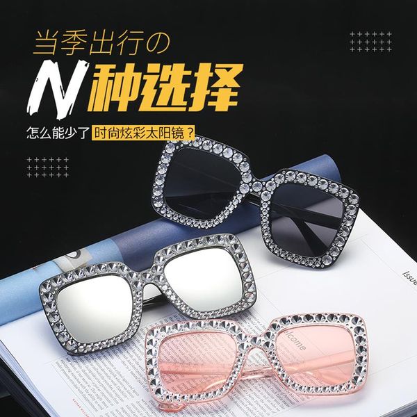 

sunglasses 2021 oversized fashion women big frame square rhinestone sun glasses uv400, White;black