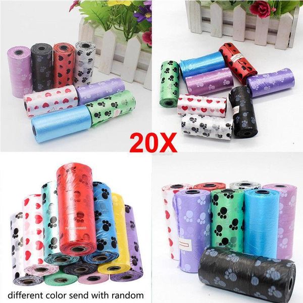 

trash bags 20x roll pet cats dogs waste poop bag poo printing clean-up degradable bags1