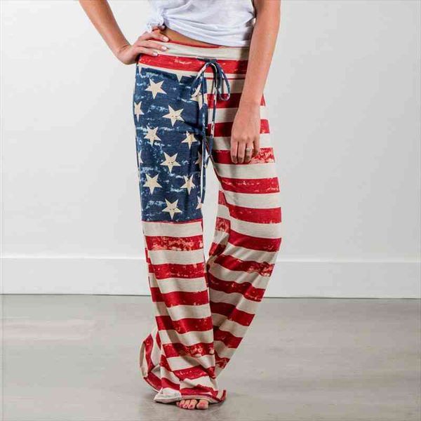 

women pants fashion womens summer long pants america national flag printed trousers full length medium waist casual, Black;white