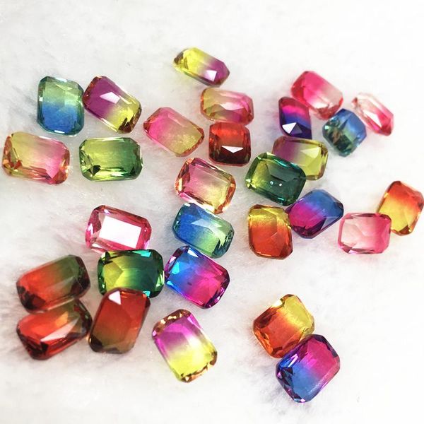 

nail art decorations 25pcs/bag 6*8mm rectangle octagonal tourmaline rhinestones glass crystal stone bicolor gradient for nails deco, Silver;gold