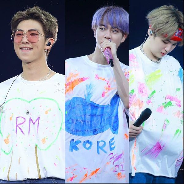 

kpop jin suga summer t shirt 5th muster busan seoul concert graffiti clothes k pop korean fashion t shirt k pop tshirt, White