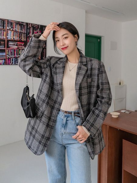 

dazy plaid lapel collar overcoat b9iu#, Black